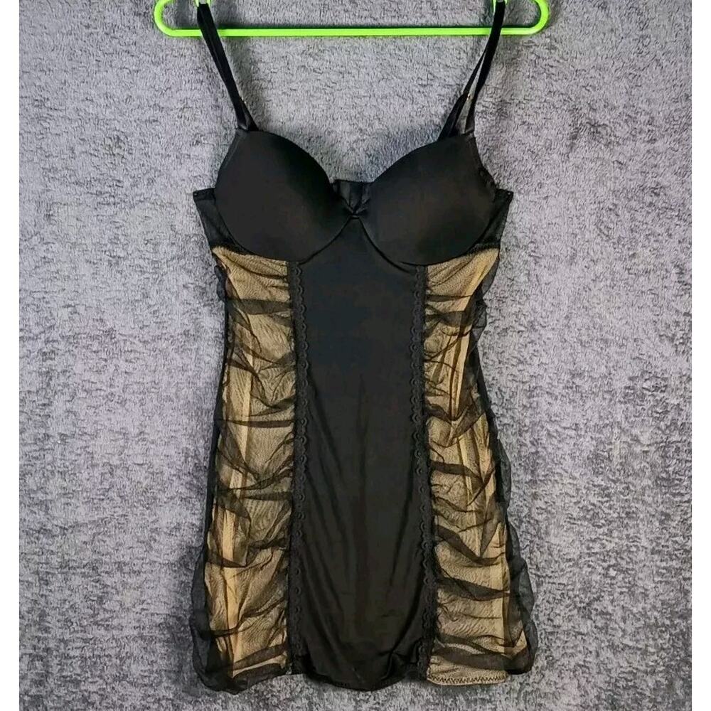 Essentials ABS Dress Women Small Black Gold Mesh Sheer Bodycon Sexy Club